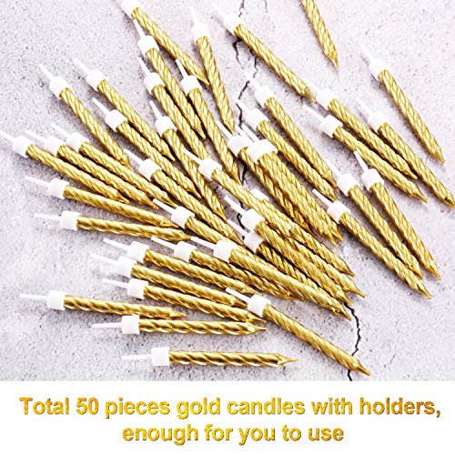 Blulu 50 Pieces Spiral Cake Candles In Holders Metallic Cake Cup