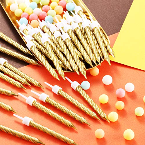Blulu 50 Pieces Spiral Cake Candles In Holders Metallic Cake Cup