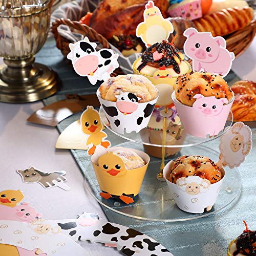 Blulu 60 Pieces Farm Animal Cupcake Wrappers And Toppers For Far