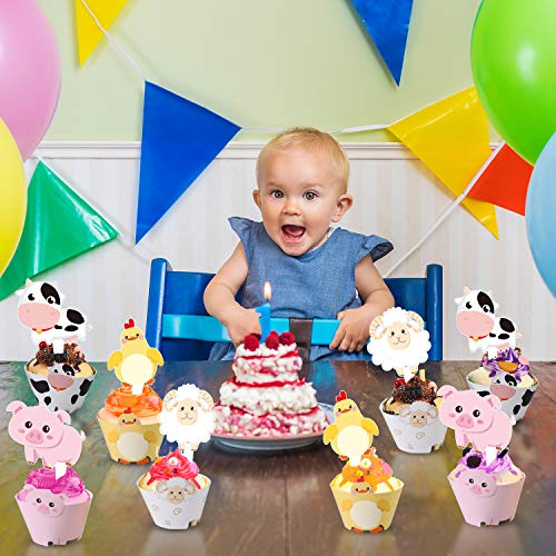 Blulu 60 Pieces Farm Animal Cupcake Wrappers And Toppers For Far