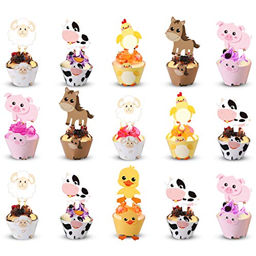 Blulu 60 Pieces Farm Animal Cupcake Wrappers And Toppers For Far