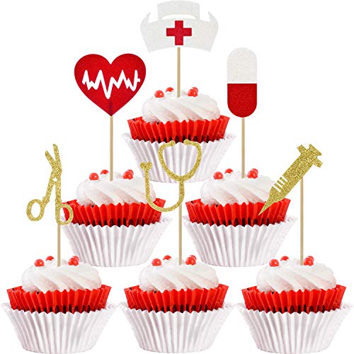 48 Pieces Nursing Cupcake Toppers Nurse Graduation Cupcake Toppe