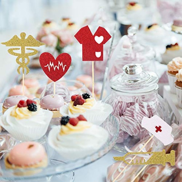 50 Pieces Nursing Cupcake Toppers Glitter Nurse Graduation Cupca...