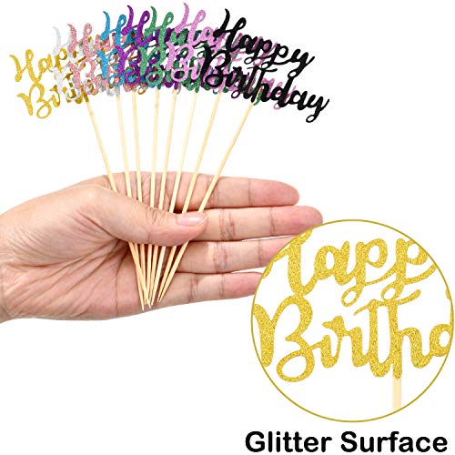 64 Pieces Happy Birthday Cupcake Toppers Glitter Birthday Cake T
