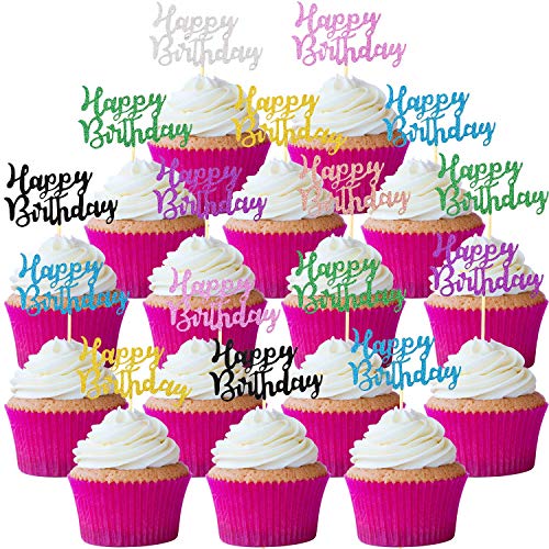 64 Pieces Happy Birthday Cupcake Toppers Glitter Birthday Cake T