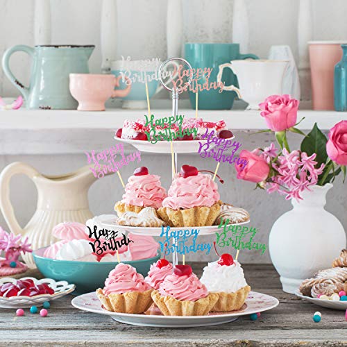 64 Pieces Happy Birthday Cupcake Toppers Glitter Birthday Cake T