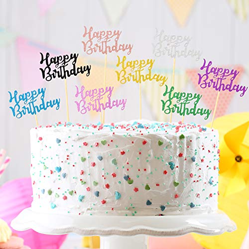 64 Pieces Happy Birthday Cupcake Toppers Glitter Birthday Cake T