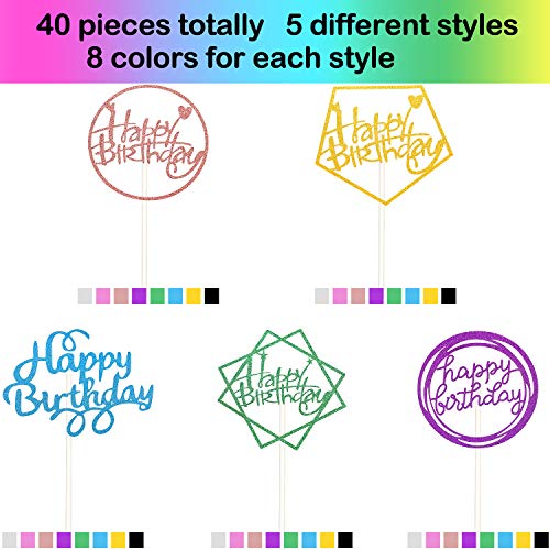Boao 40 Pieces Happy Birthday Cake Toppers Glitter Birthday Cupc