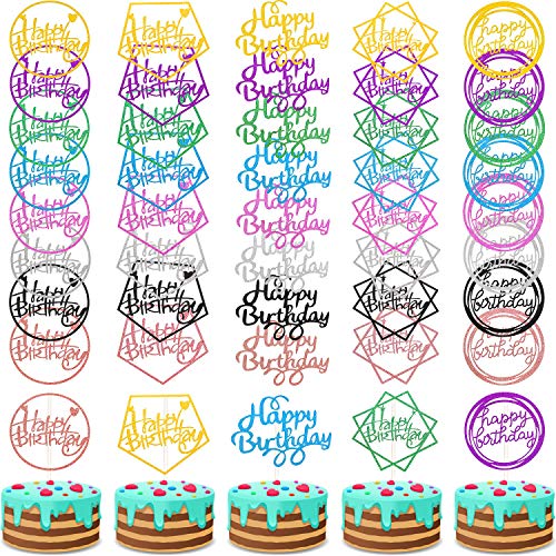 Boao 40 Pieces Happy Birthday Cake Toppers Glitter Birthday Cupc