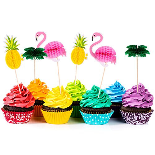Boao 90 Pieces Flamingo Pineapple Coconut Tree Cupcakes Toppers