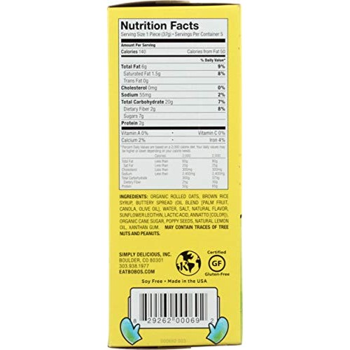Bobos Oat Bites, Lemon Poppyseed, 1.3 Ounce Bites 5Ct Box, G