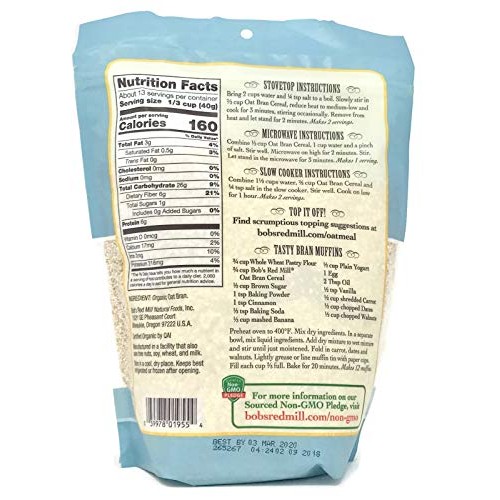 Bobs Red Mill Cereal Oat Bran Organic 18.0 Oz Pack Of 6