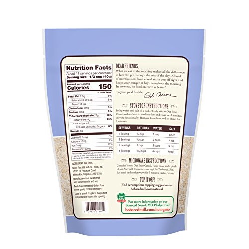 Bobs Red Mill Gluten Free Oat Bran, 16 Ounce Pack Of 4