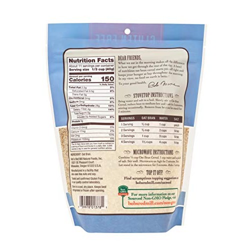 Bobs Red Mill Gluten Free Oat Bran, 16 Oz