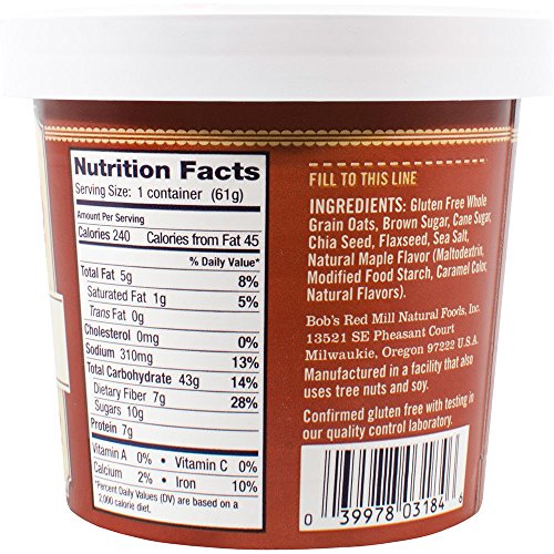 Bobs Red Mill Gluten Free Oatmeal Cup, Brown Sugar &Amp; Maple, 2.1