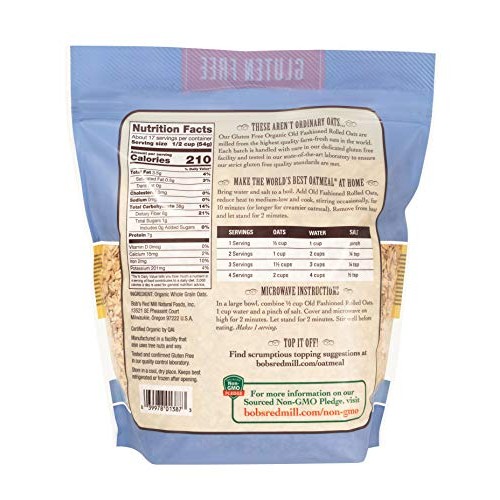 Bobs Red Mill Gluten Free Organic Old Fashioned Rolled Oats, 32...