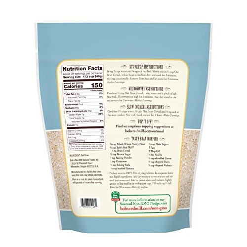 Bobs Red Mill Oat Bran Hot Cereal, 40 Oz