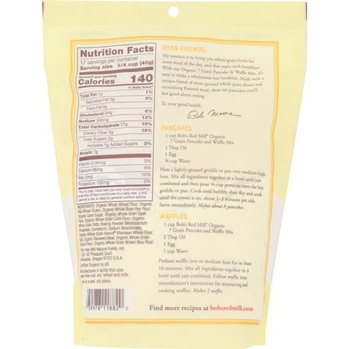 Bob's Red Mill Organic 7 Grain Pancake & Waffle Mix 24 oz (Two P...