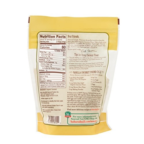 Bobs Red Mill Organic Coconut Flour, Resealable Stand Up Bag, 1
