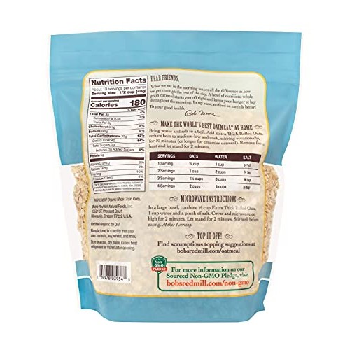 Bobs Red Mill Organic Extra Thick Rolled Oats, 32 oz, Pack of 1