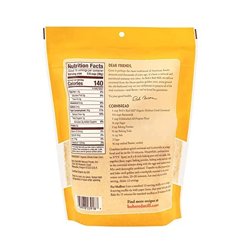 Bobs Red Mill Organic Medium Grind Cornmeal, 24 OZ