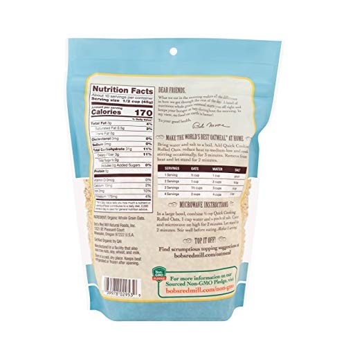 Bobs Red Mill Organic Quick Cooking Rolled Oats 1 Lb Pack Of 2