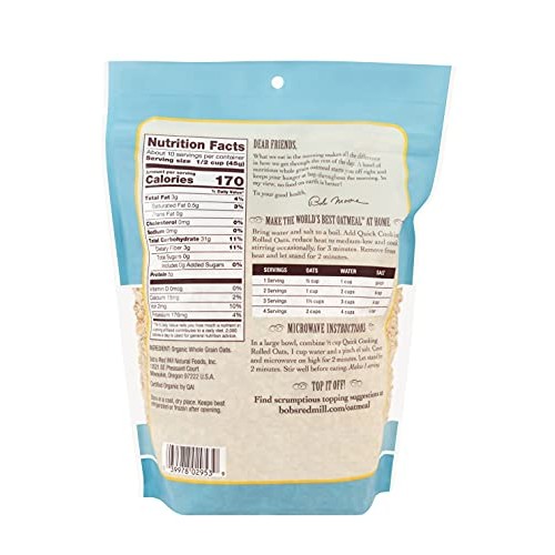 Bobs Red Mill Organic Quick Cooking Rolled Oats, 16-ounce Pack...