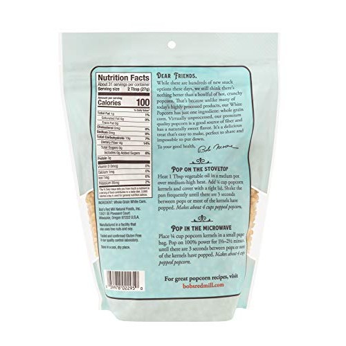Bobs Red Mill Resealable Whole White Popcorn, 27 Oz 4 Pack