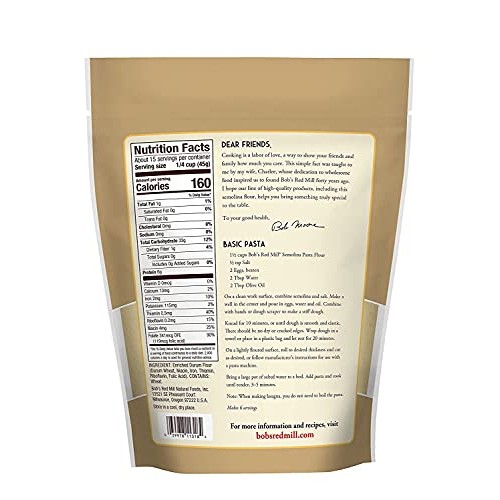Bobs Red Mill Semolina Pasta Flour, 24 Oz 4 Pack