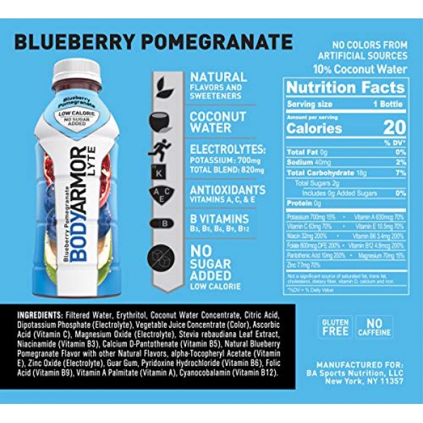 BODYARMORLYTE Sports Drink Low-Calorie Sports Beverage,Blueberry...