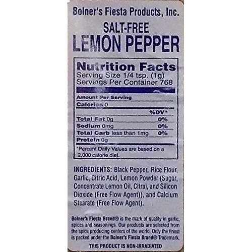 Bolners Fiesta Extra Fancy Salt-Free Lemon Pepper Plus Recipe B...