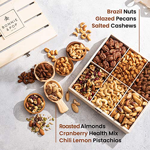 Bonnie &Amp; Pop- Nut Gift Basket, In Reusable Wooden Crate, Healthy