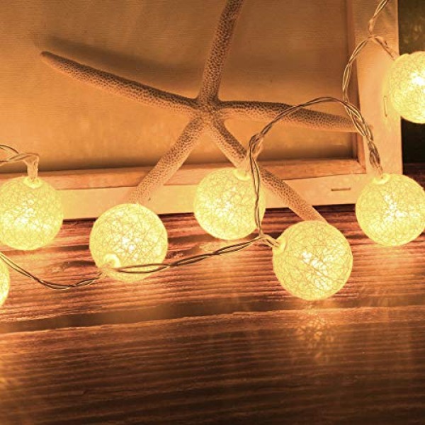 2.1M LED Light String-Cotton Ball Warm White Remoted Decorative ...