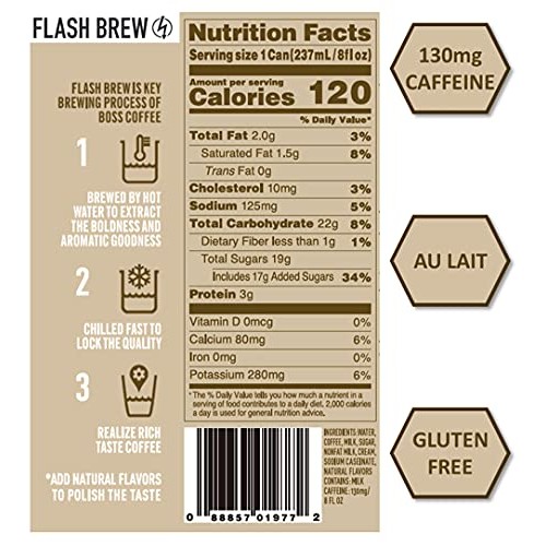 Boss Coffee By Suntory - Japanese Flash Brew Coffee With Milk, 8