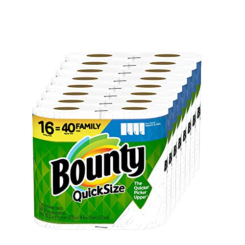 Bounty Quick-Size Paper Towels, White, 16 Family Rolls = 40 Regu