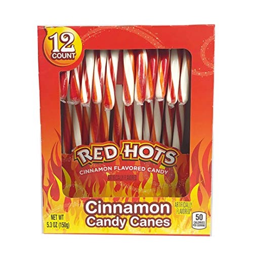 Brachs Red Hots Cinnamon Flavored Candy Canes, 12 Count, 6 Oz