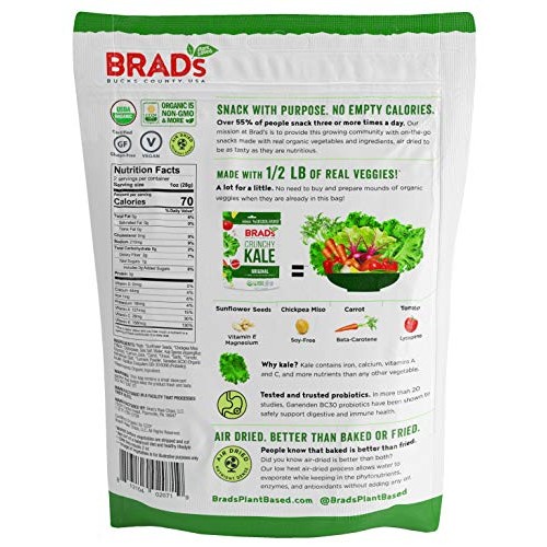 Brads Plant Based Organic Crunchy Kale, Original With Probiotic