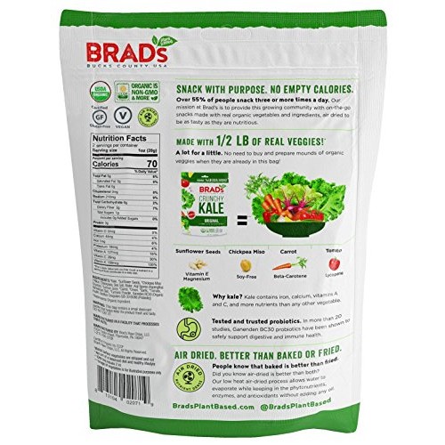 Brads Plant Based Organic Crunchy Kale, Original With Probiotic