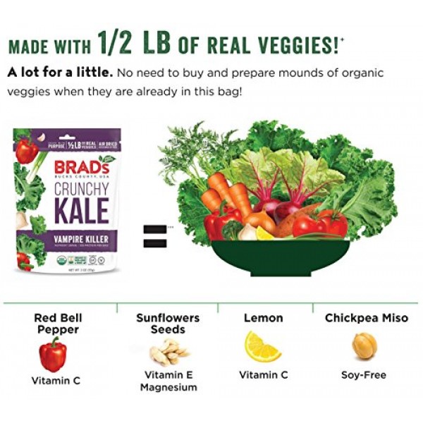 Brads Plant Based Organic Crunchy Kale, Vampire Killer, 12 Bags