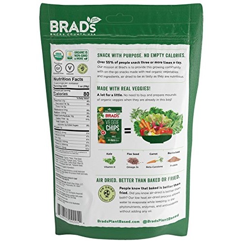 Brads Plant Based Organic Veggie Chips, Kale, 12 Bags, 24 Servi