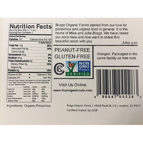 Braga Organic Farms Organic Raw Inshell Pistachios 2 Lb. Bag