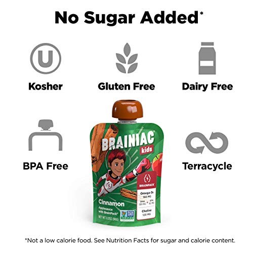 Brainiac Kids Applesauce Pouches, Apple Cinnamon, 20 Count, 3.2