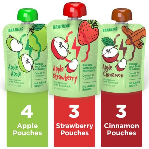 Brainiac Kids Omega-3 Applesauce Pouches, Variety Pack, 3.2 Oz