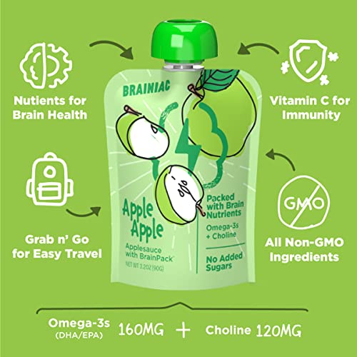 Brainiac Kids Omega-3 Applesauce Pouches, Variety Pack, 3.2 Oz