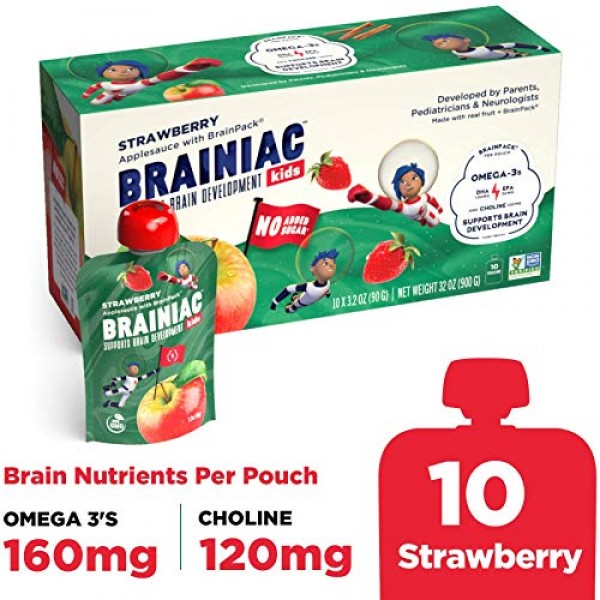 Brainiac Kids Applesauce Pouches, Apple Strawberry, 3.2 Ounce 1...