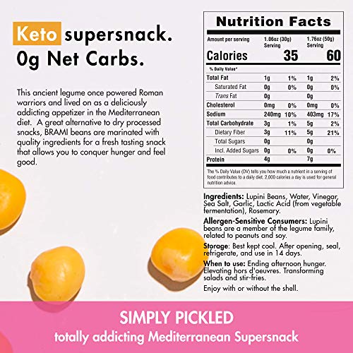 Brami Lupini Beans Snack, Garlic &Amp; Rosemary | 7G Plant Protein,