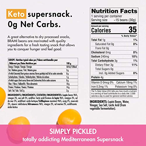 Brami Lupini Beans Snack, Mini | 4G Plant Protein, 0G Net Carbs