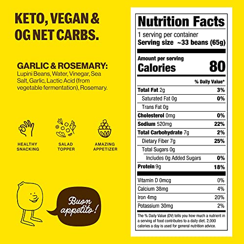 Brami Lupini Beans Snack, Garlic &Amp; Rosemary | 2.3 Oz 8 Pack |
