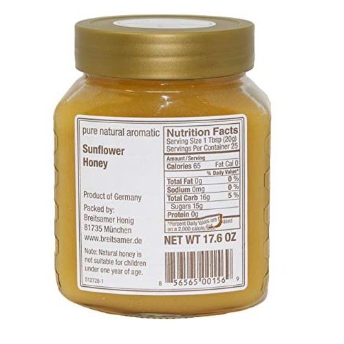 Breitsamer Sunflower Raw Honey Jar, 17.6 Ounce