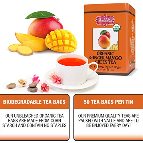 Brew La La Organic Green Tea - Ginger Mango Flavor - 50 Tea Bag